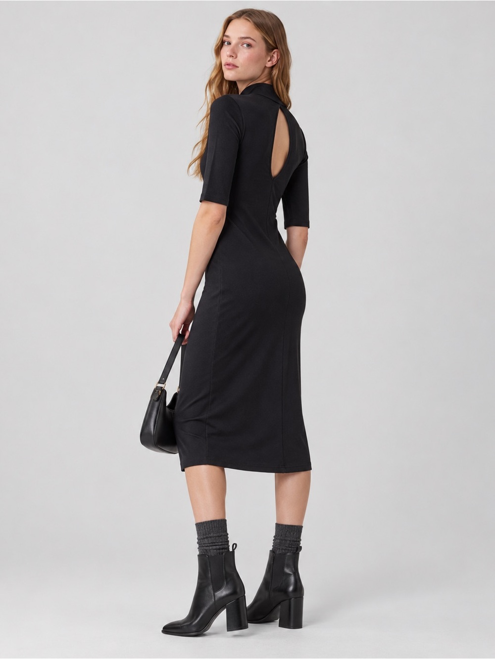 GAP Classic Black Short Sleeve Dress Small Mid Length Mock Turtleneck